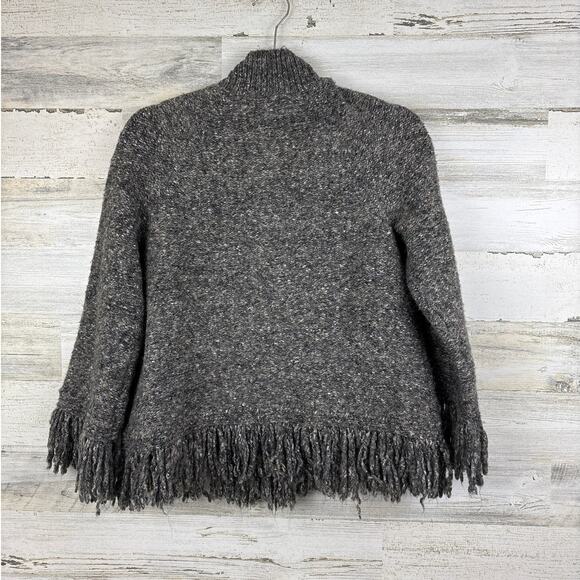 Ruby Rd womens small button up crop gray black boho fringe sweater - Picture 2 of 6